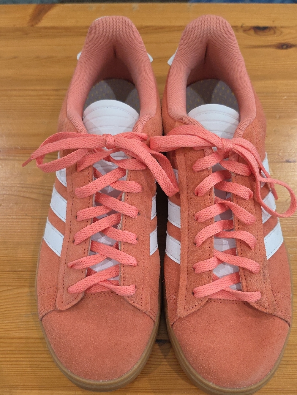 Adidas Grand Court Alpha Coral Pink Suede Sneakers with White Stripes